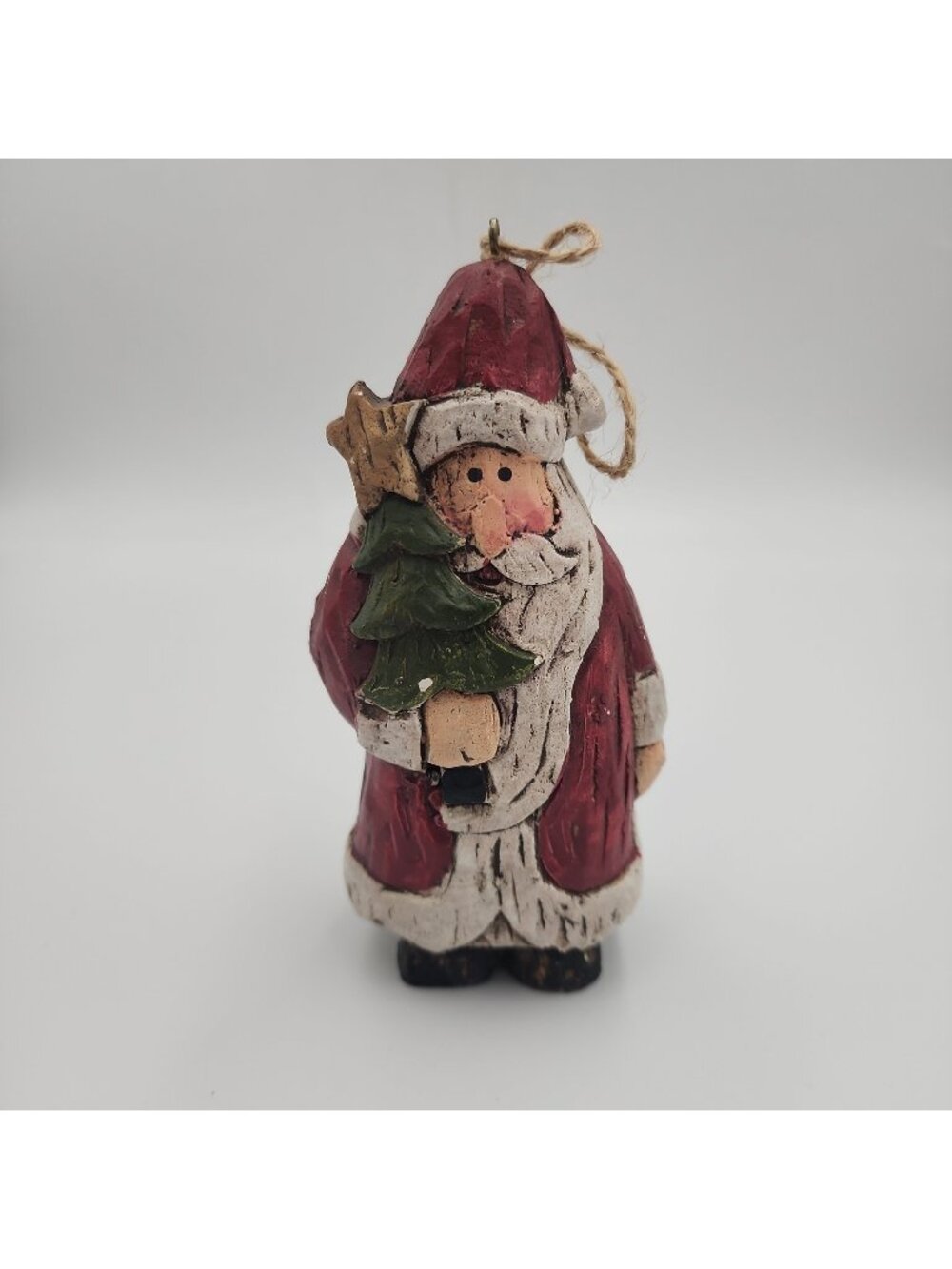 Cracker Barrel Peace On Earth Ceramic Santa Christmas Tree Ornament 5.5" Rustic